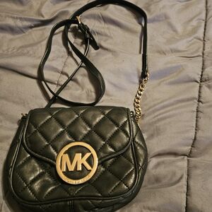 Michael Kors Quilted Black and Gold Crossbody Bag
